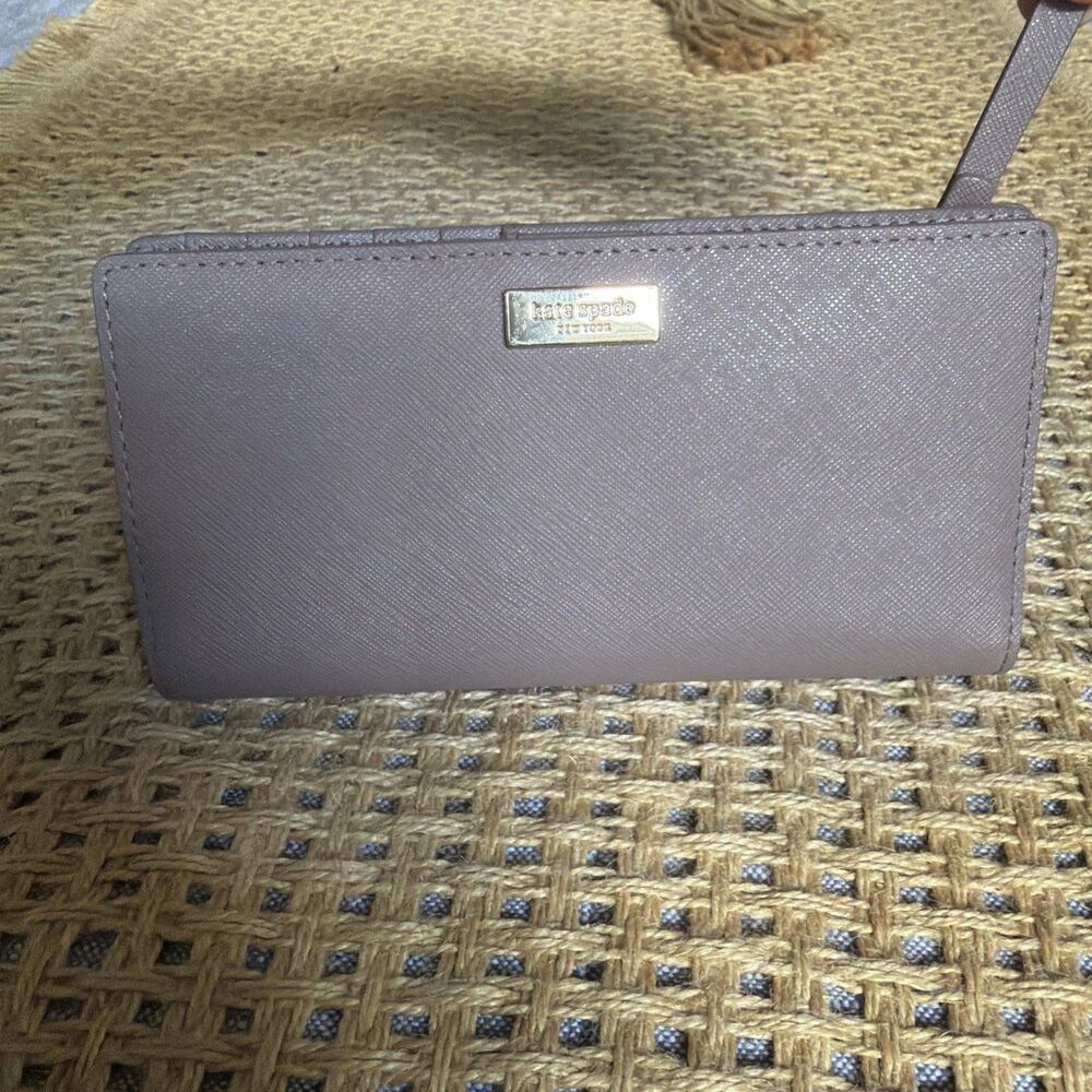 Kate Spade Staci Saffiano Leather Button Wallet Chic Uptown Mauve